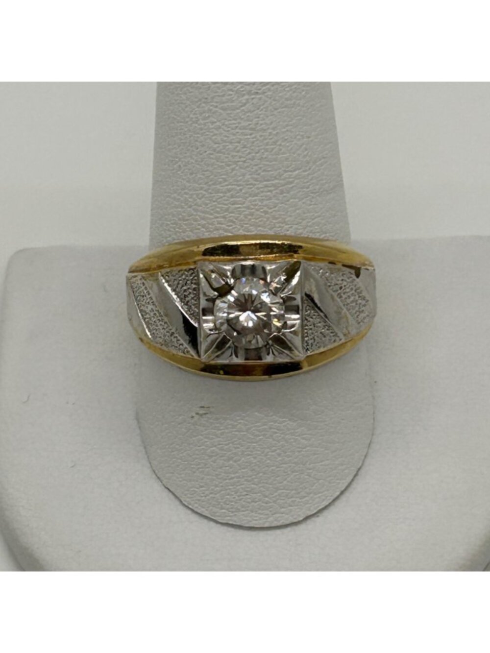 Vintage Mens LIND Two Tone Cubic Zirconia Statement Signet Art Deco Style Ring S - Picture 5 of 10